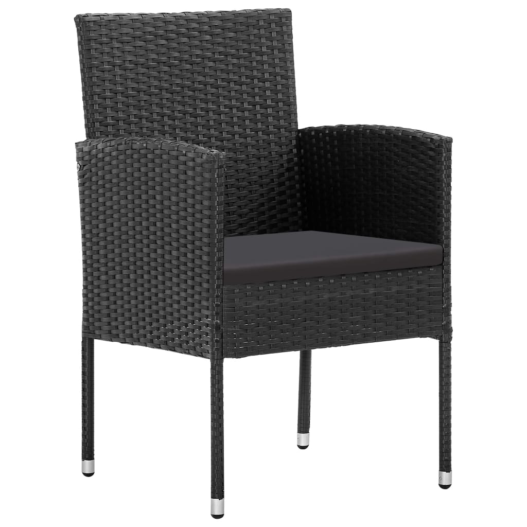 vidaXL 3-delige Tuinset poly rattan en staal zwart