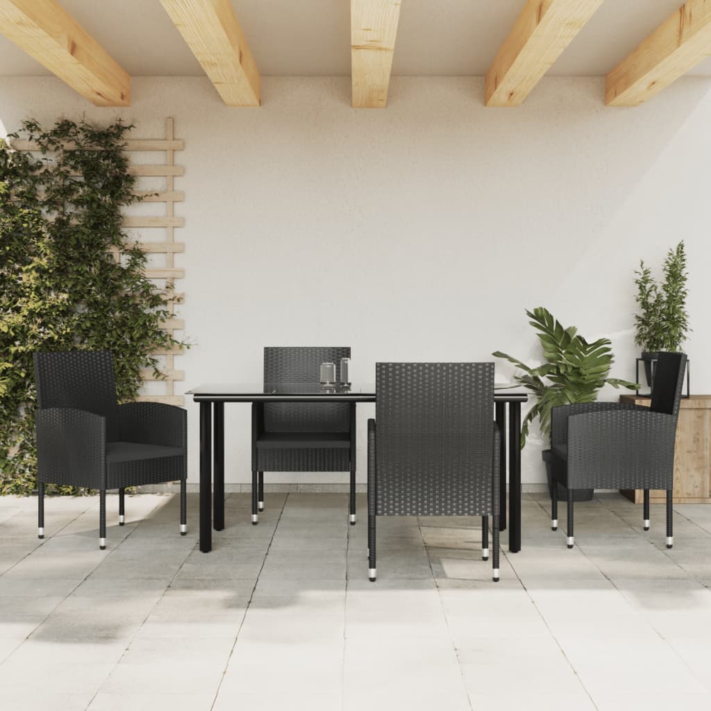vidaXL 3-delige Tuinset poly rattan en staal zwart