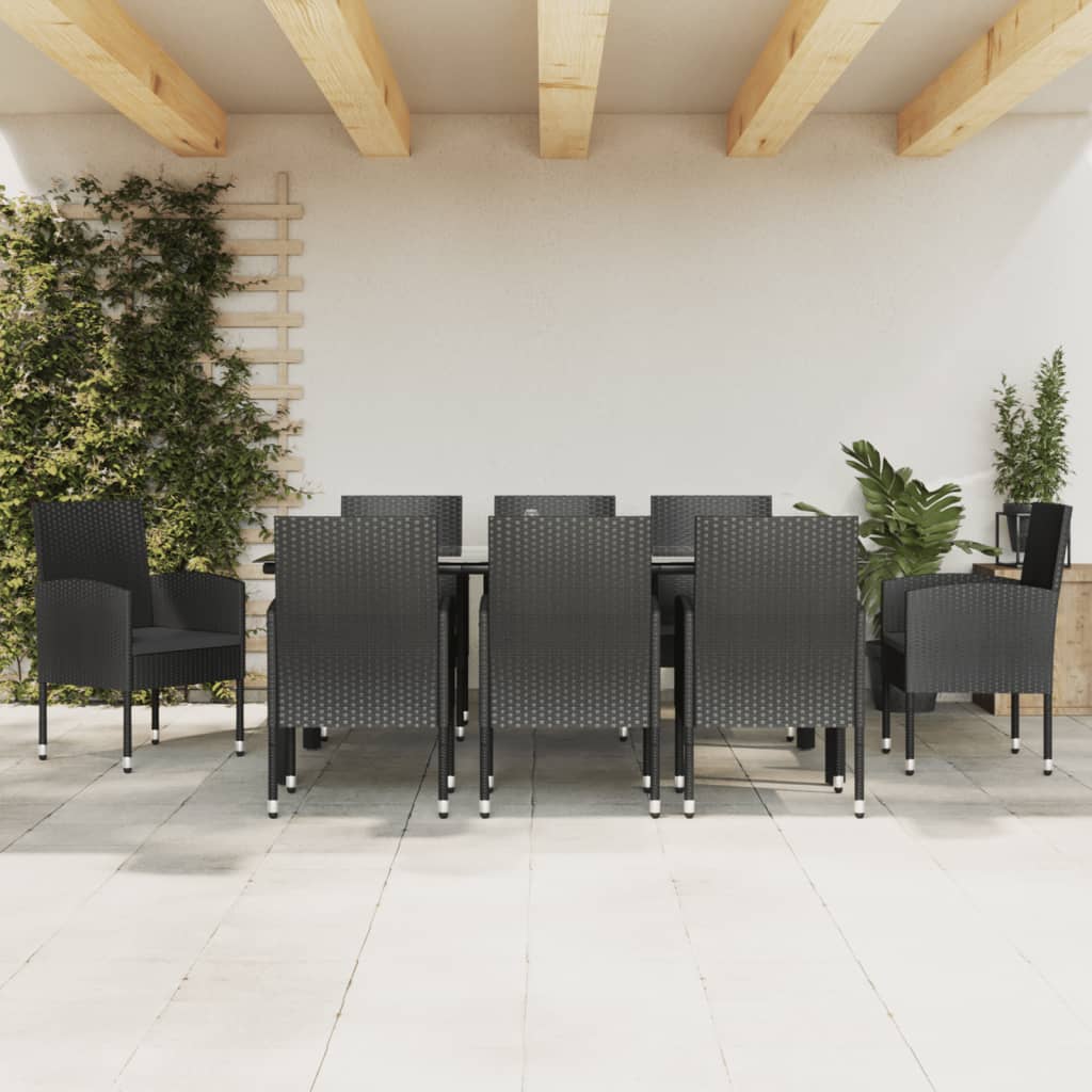 vidaXL 3-delige Tuinset poly rattan en staal zwart