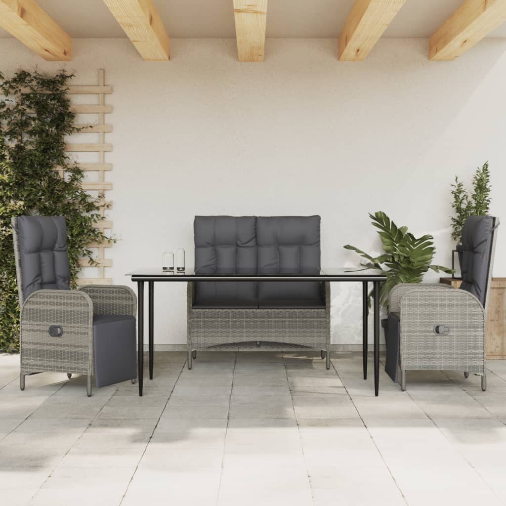 vidaXL 2-delige Tuinset met kussens poly rattan grijs