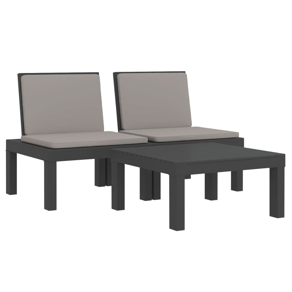 vidaXL 3-delige Loungeset met kussens PP antracietkleurig