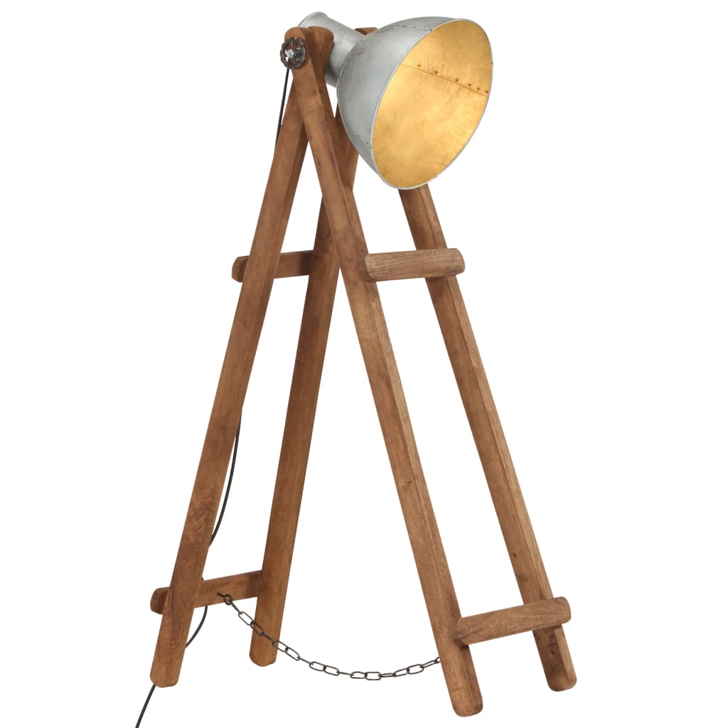 vidaXL Floor Lamp E27 Solid Mango Wood Silver-Colored