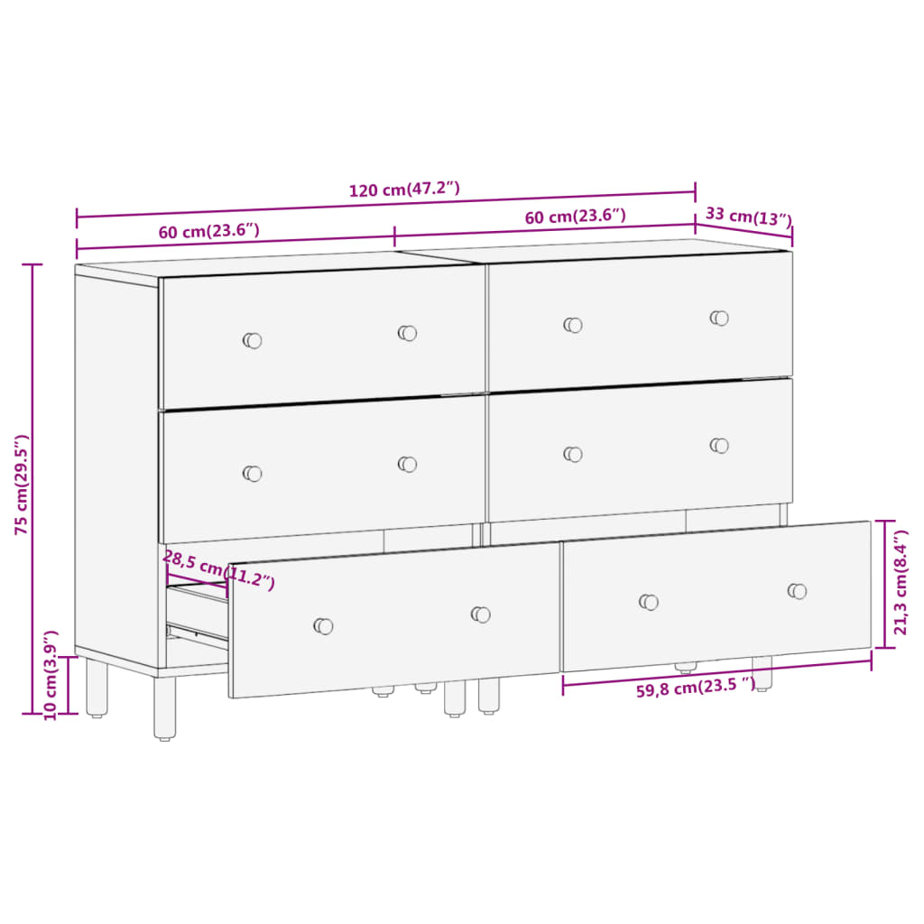 vidaXL Bijzetkasten 2 st 60x33x75 cm massief acaciahout