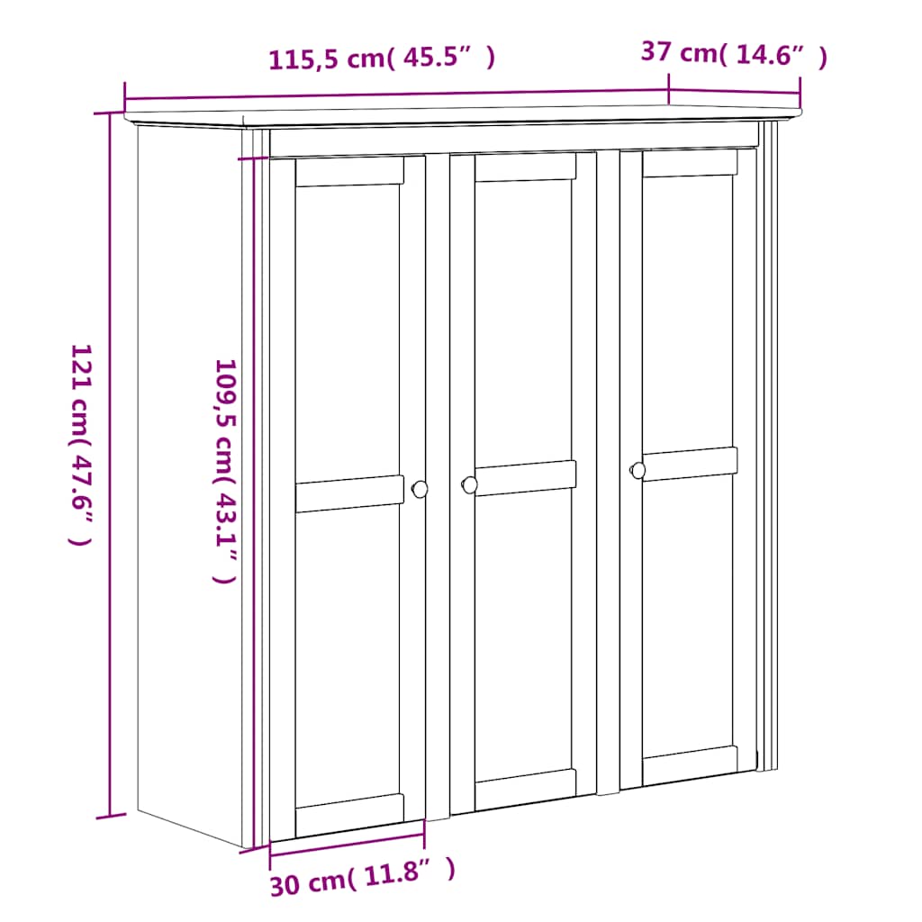 vidaXL Tall Cabinet BODO 115.5x43x200.5 cm Solid Pine Wood White