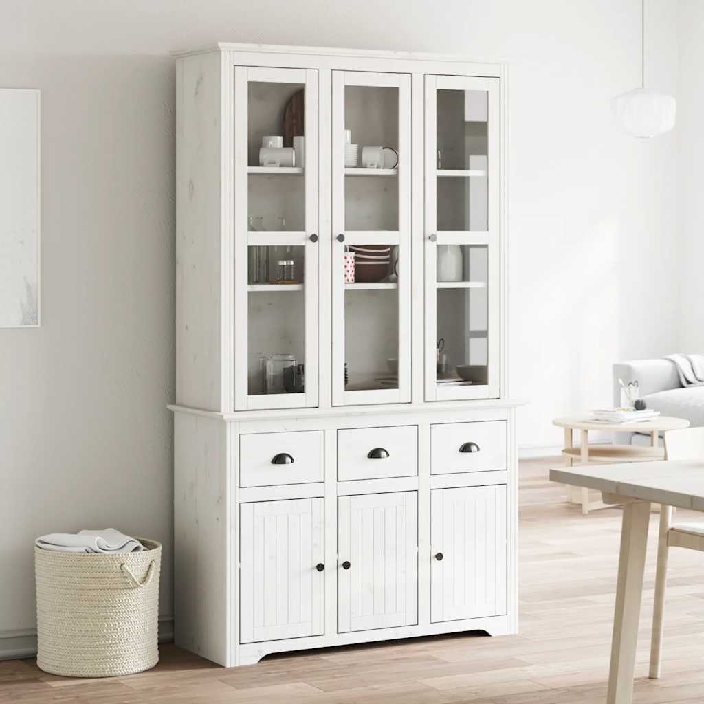 vidaXL Tall Cabinet BODO 115.5x43x200.5 cm Solid Pine Wood White