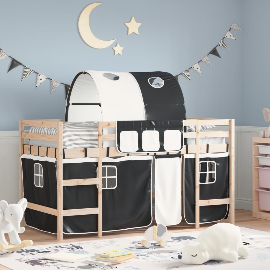 vidaXL Kids' Loft Bed with Tunnel 80x200 cm Pine Wood White and Black
