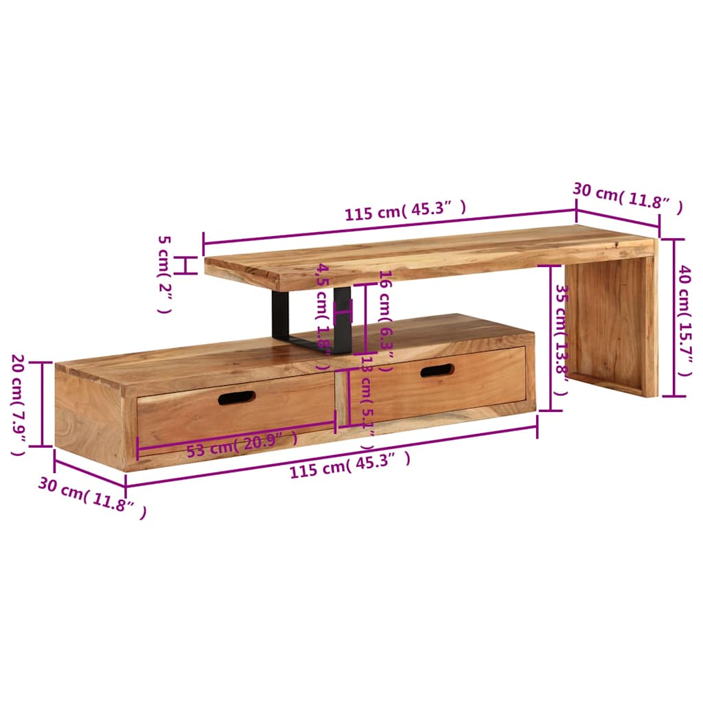 vidaXL Tv-meubel (118-200) x 30 x 40 cm massief hout gerecycled