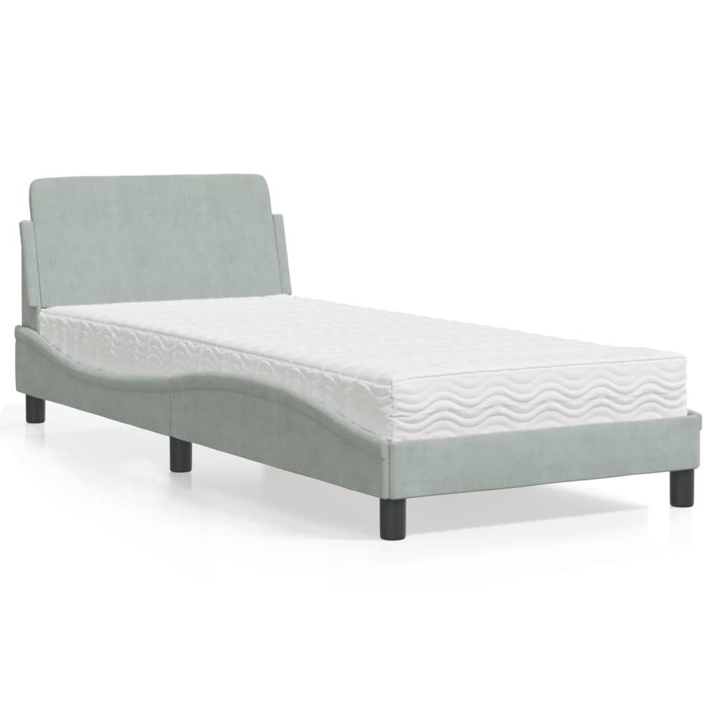 vidaXL Bed met matras "Dover" fluweel lichtgrijs 80x200 cm
