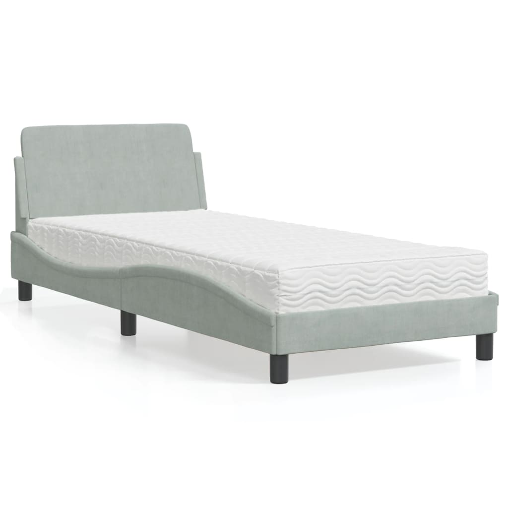 vidaXL Bed met matras "Dover" fluweel lichtgrijs 80x200 cm