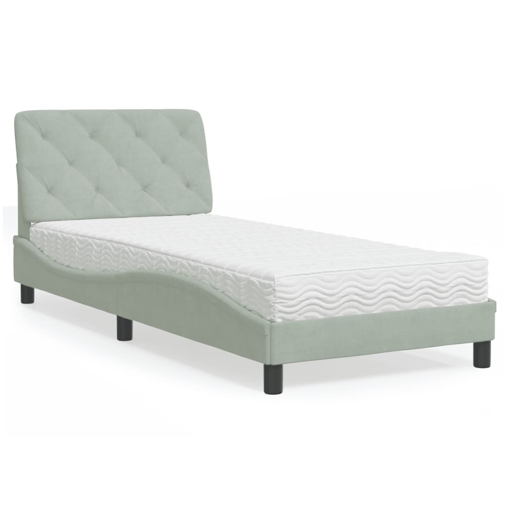 vidaXL Bed met matras fluweel lichtgrijs 80x200 cm