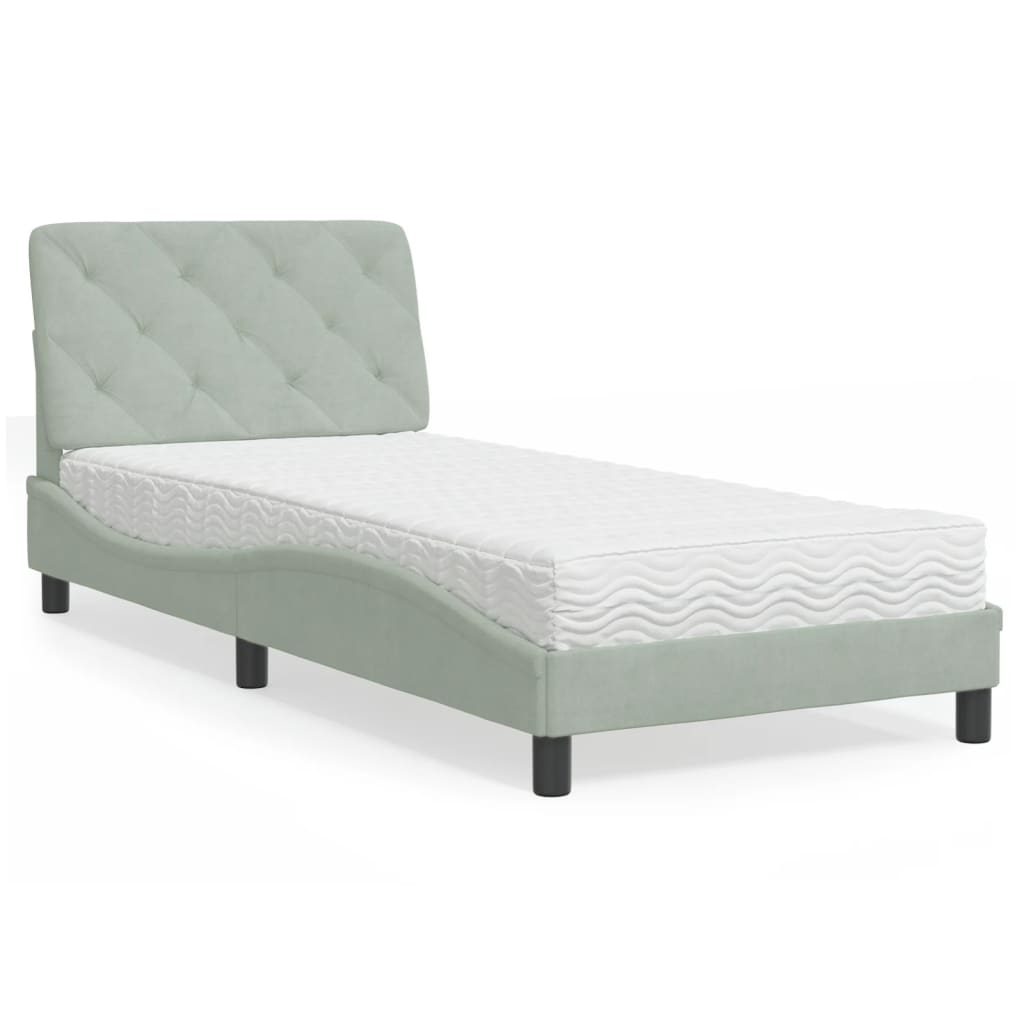 vidaXL Bed met matras fluweel lichtgrijs 80x200 cm