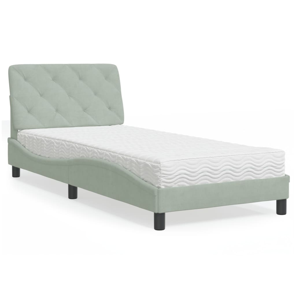 vidaXL Bed met matras fluweel lichtgrijs 80x200 cm