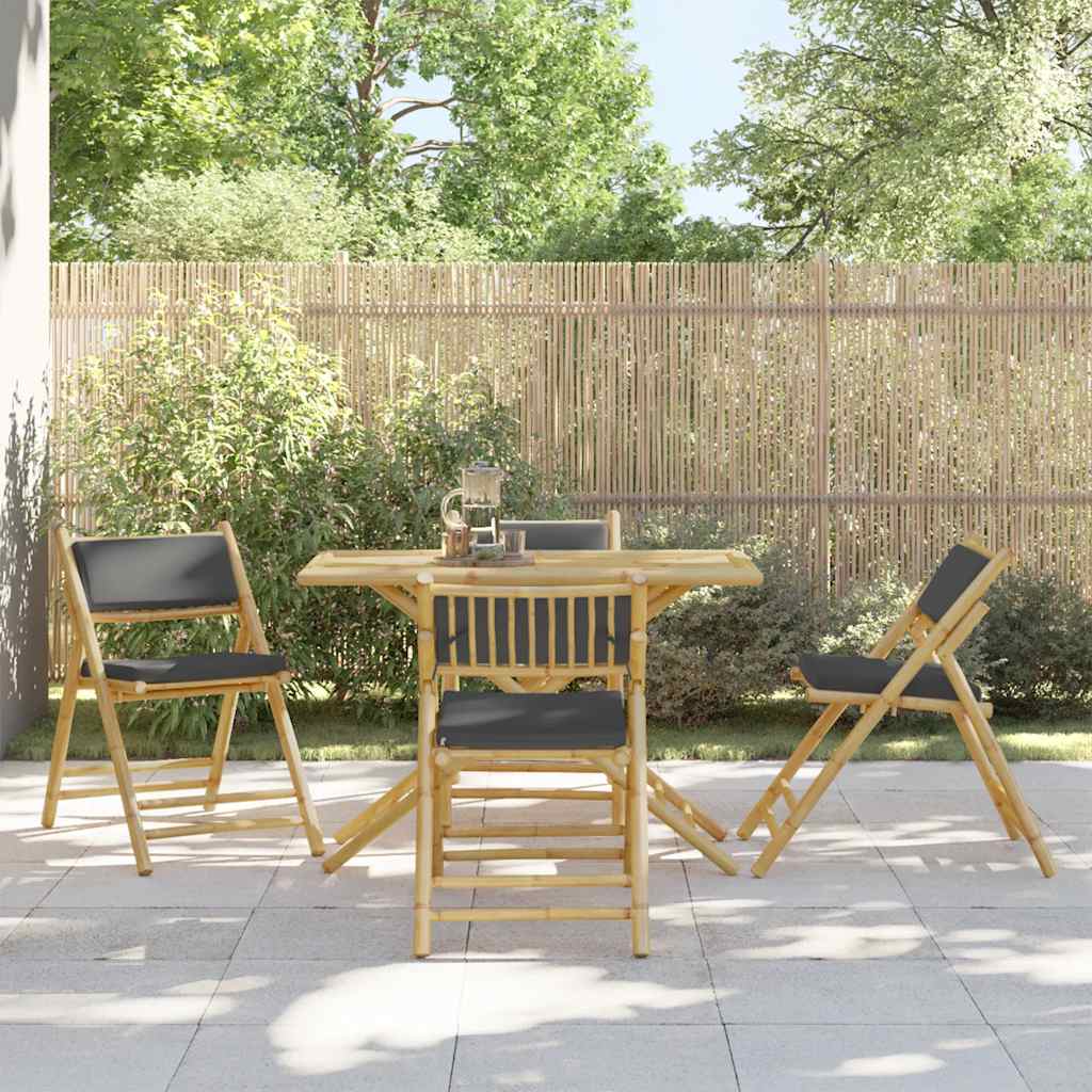 vidaXL 5-delige Bistroset inklapbaar met kussens bamboe crèmewit
