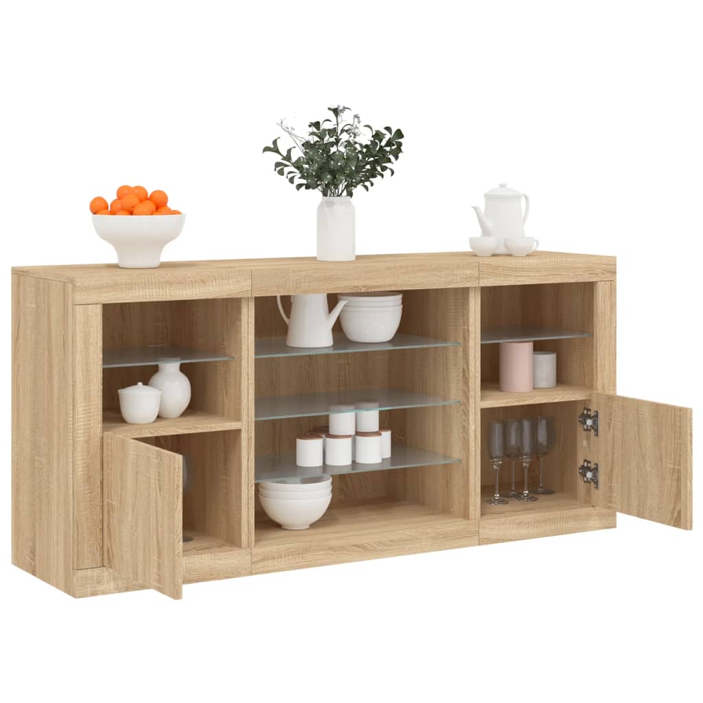 vidaXL Sideboard with LED lights 142.5x37x67 cm white