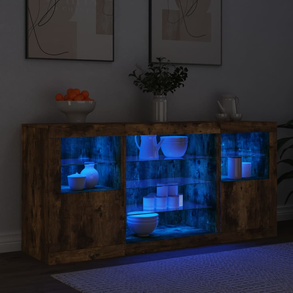 vidaXL Sideboard with LED lights 142.5x37x67 cm white