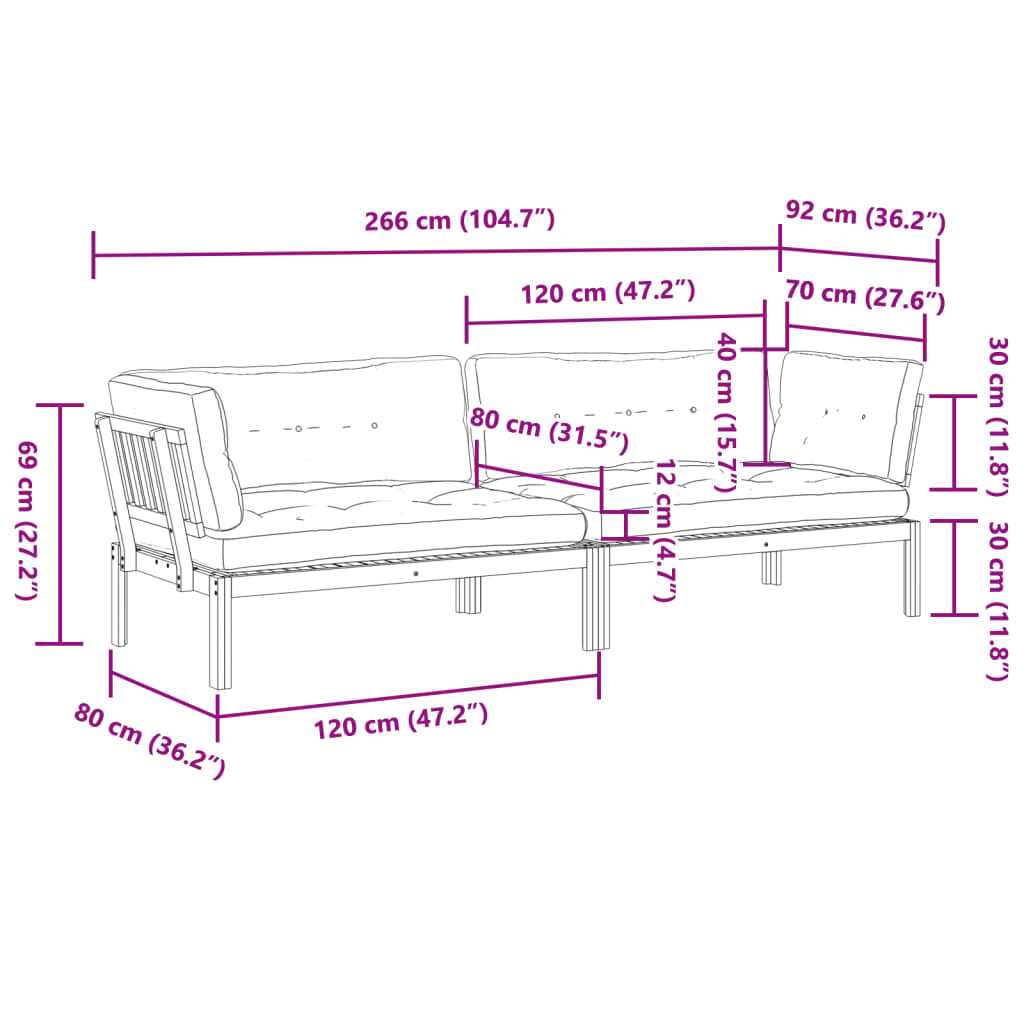 vidaXL Garden Corner Sofas 2 pcs with cushions solid acacia wood
