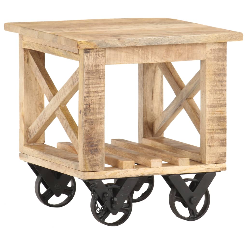 vidaXL Bijzettafel op wieltjes 40x40x42 cm ruw mangohout
