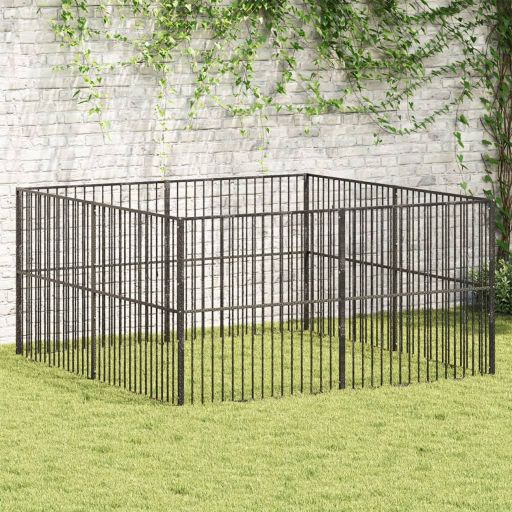 vidaXL Dog Kennel 4 Panels Powder-Coated Steel Black