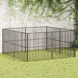 vidaXL Dog Kennel 4 Panels Powder-Coated Steel Black