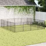 vidaXL Dog Kennel 4 Panels Powder-Coated Steel Black