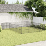 vidaXL Dog Kennel 4 Panels Powder-Coated Steel Black