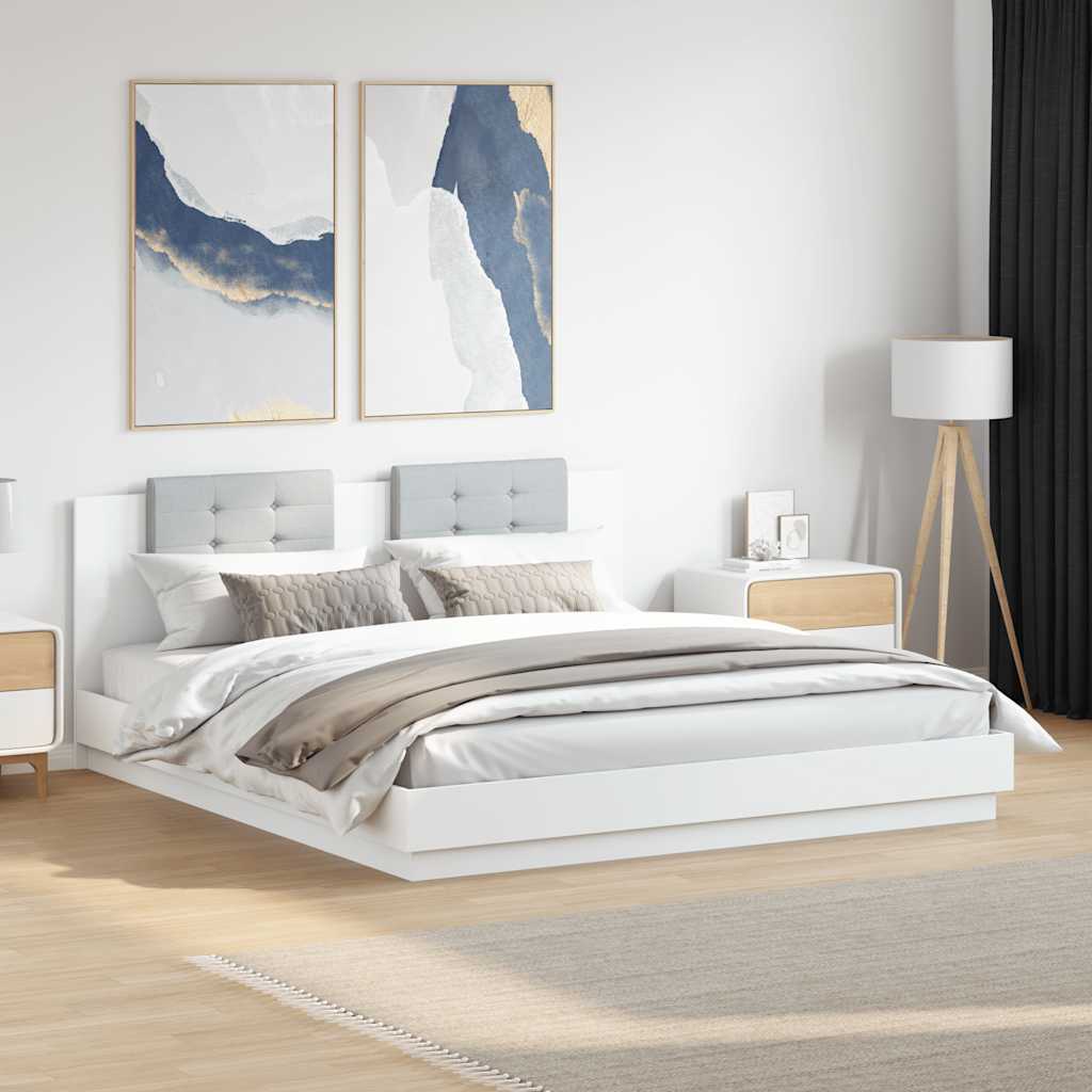 vidaXL Bedframe met hoofdeinde bewerkt hout wit 200x200 cm