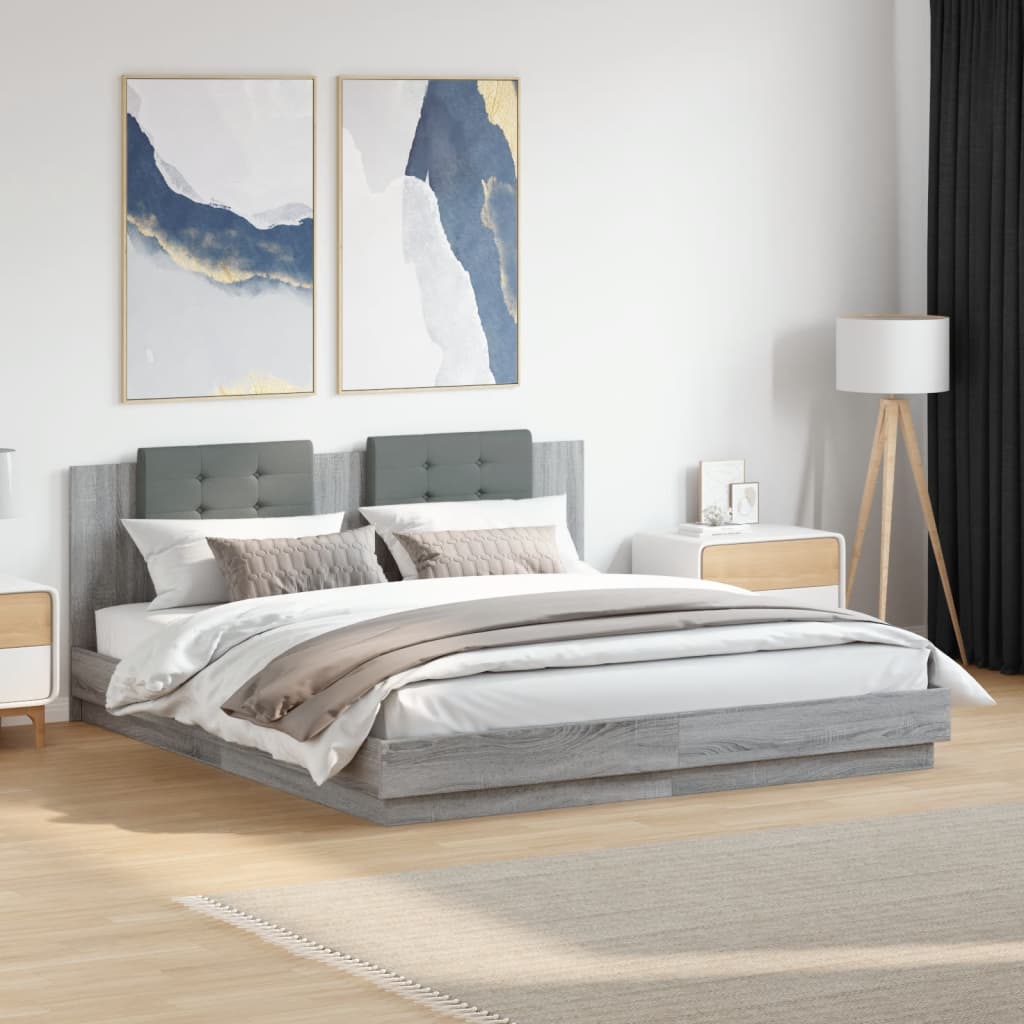 vidaXL Bedframe met hoofdeinde bewerkt hout wit 200x200 cm