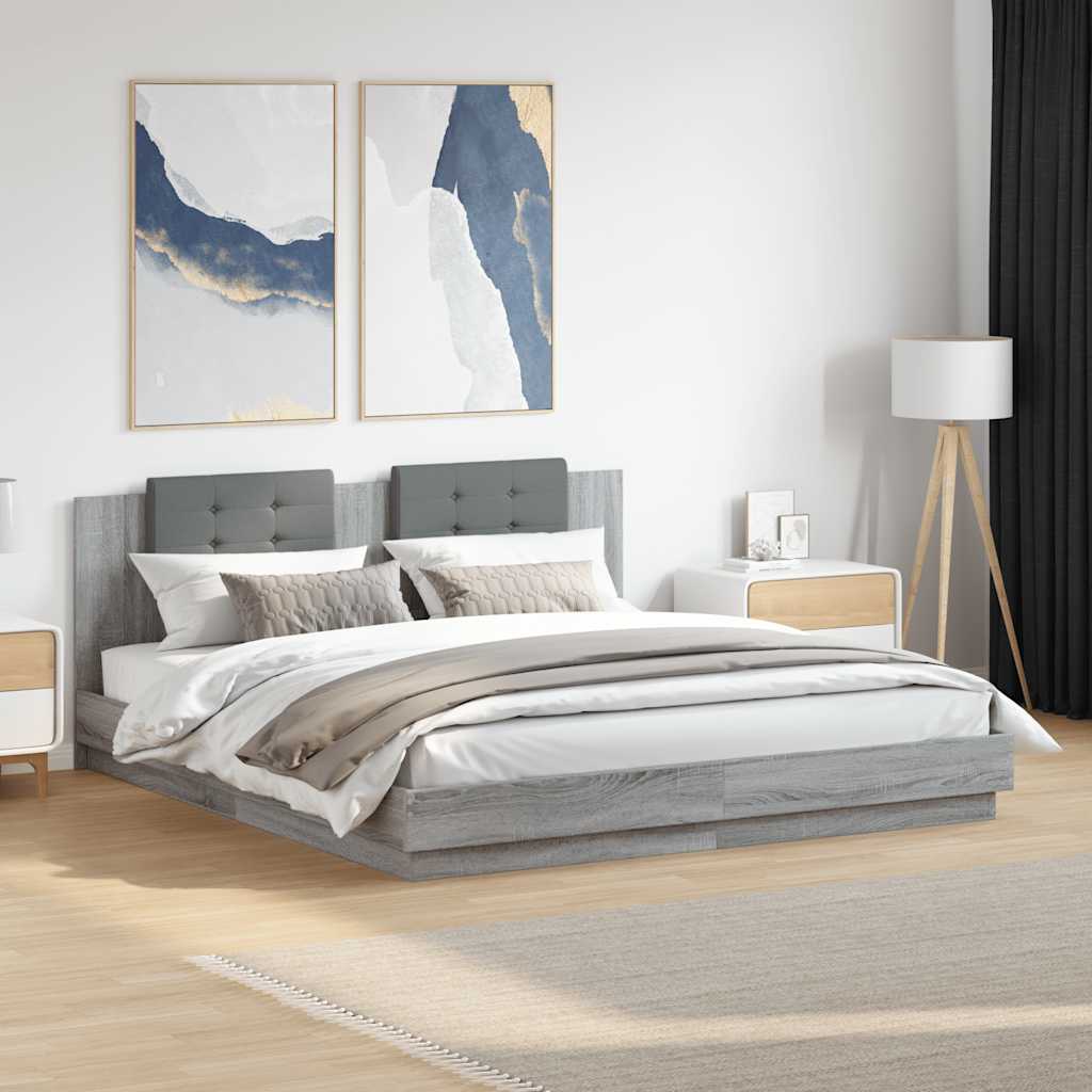 vidaXL Bedframe met hoofdeinde bewerkt hout wit 200x200 cm