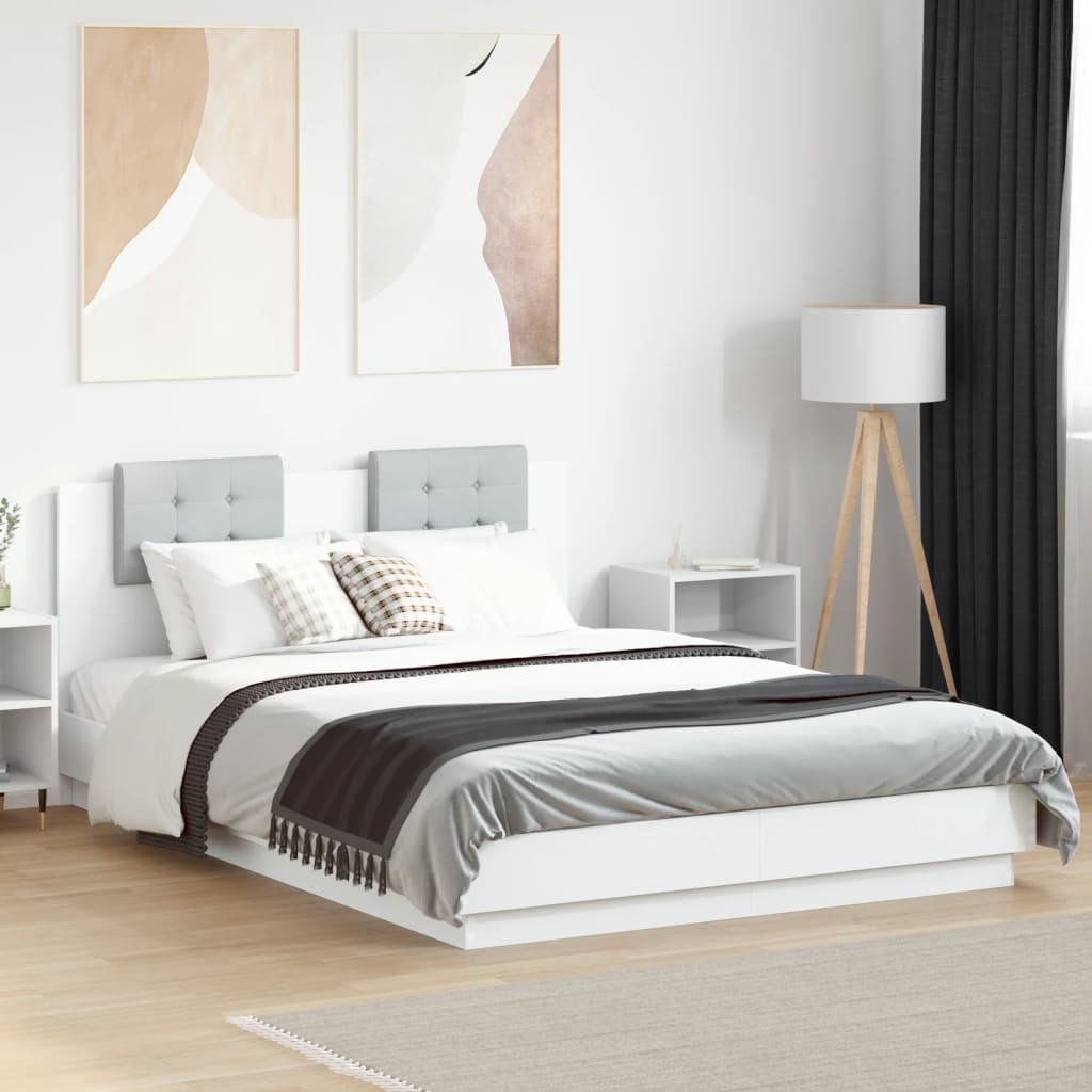 vidaXL Bedframe met hoofdeinde bewerkt hout wit 200x200 cm