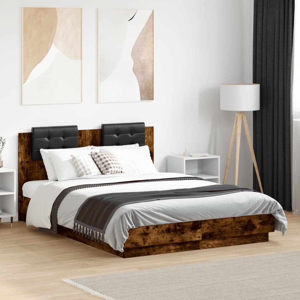 vidaXL Bedframe met hoofdeinde bewerkt hout wit 200x200 cm