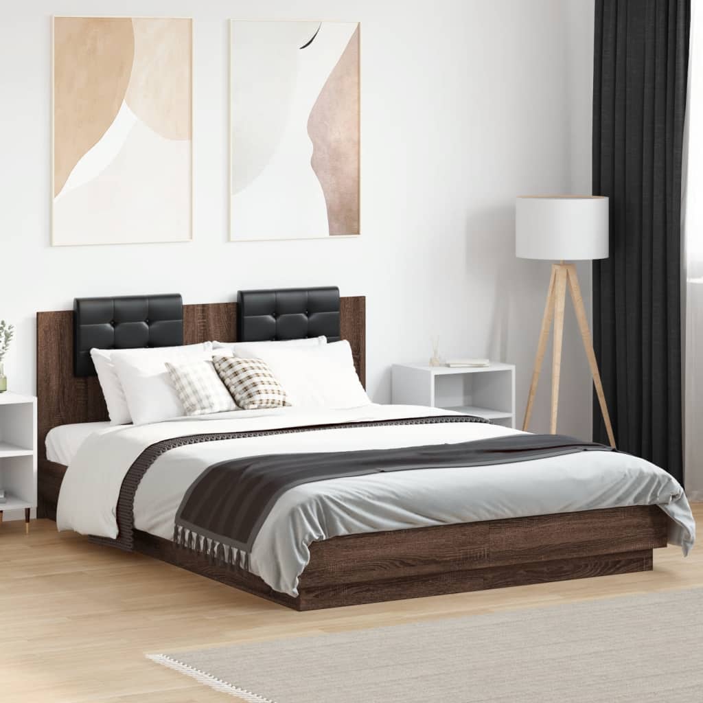 vidaXL Bedframe met hoofdeinde en LED-verlichting wit 200x200 cm