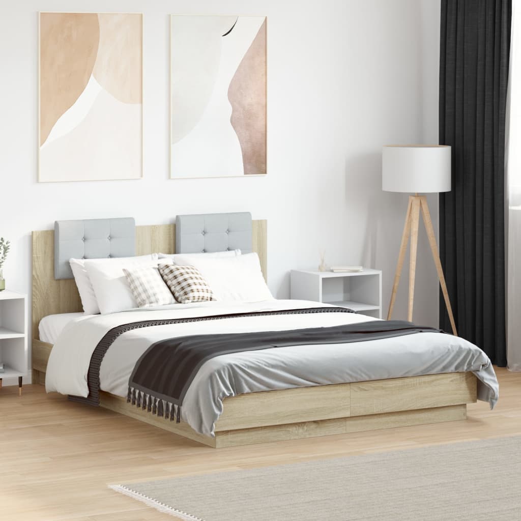 vidaXL Bedframe met hoofdeinde en LED-verlichting wit 200x200 cm