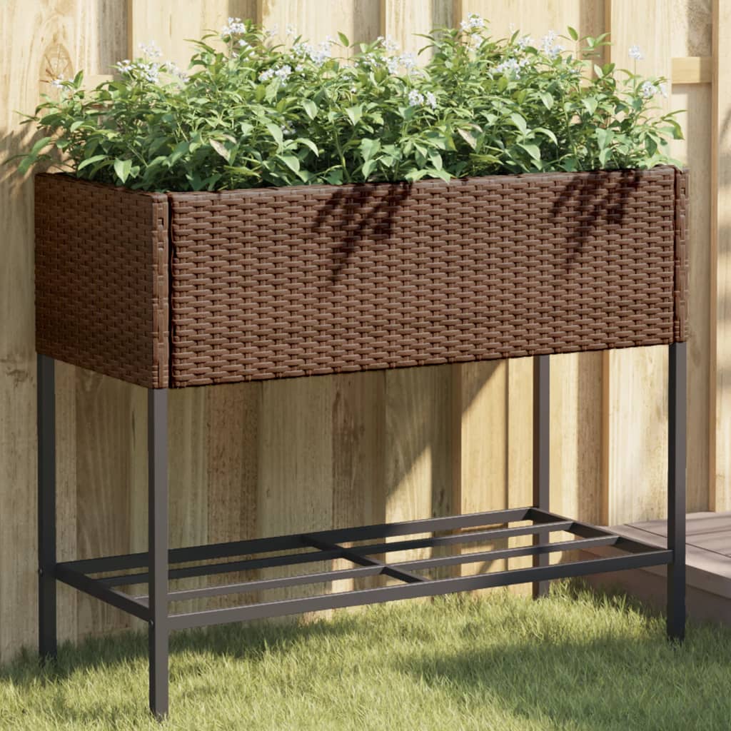 vidaXL Plantenbakken met schap 2 st 90x40x75 poly rattan zwart