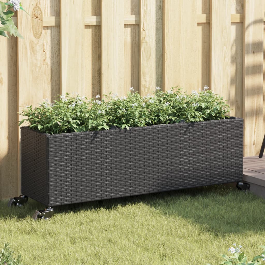 vidaXL Plantenbakken met 3 potten 2 st 105x30x32 cm poly rattan zwart