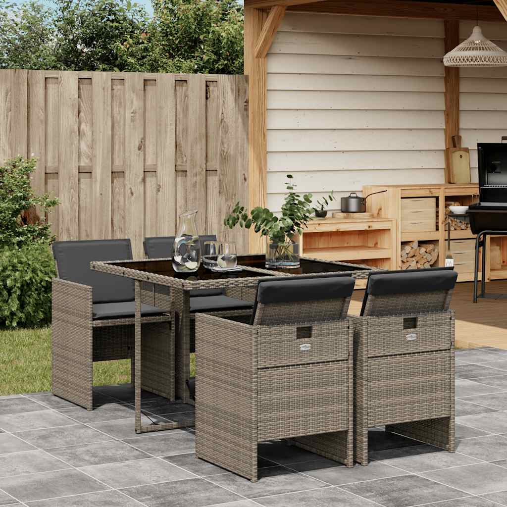 vidaXL 5-delige Tuinset met kussens poly rattan zwart