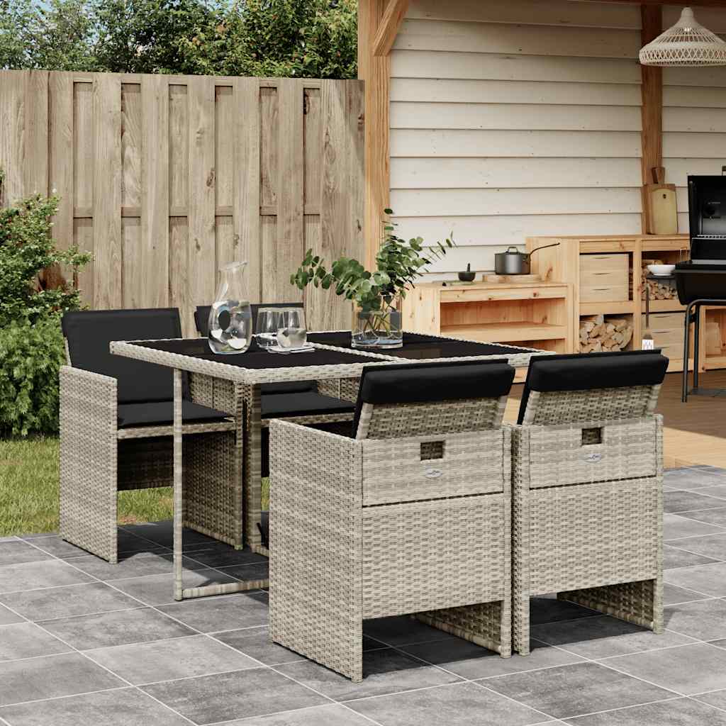 vidaXL 5-delige Tuinset met kussens poly rattan zwart