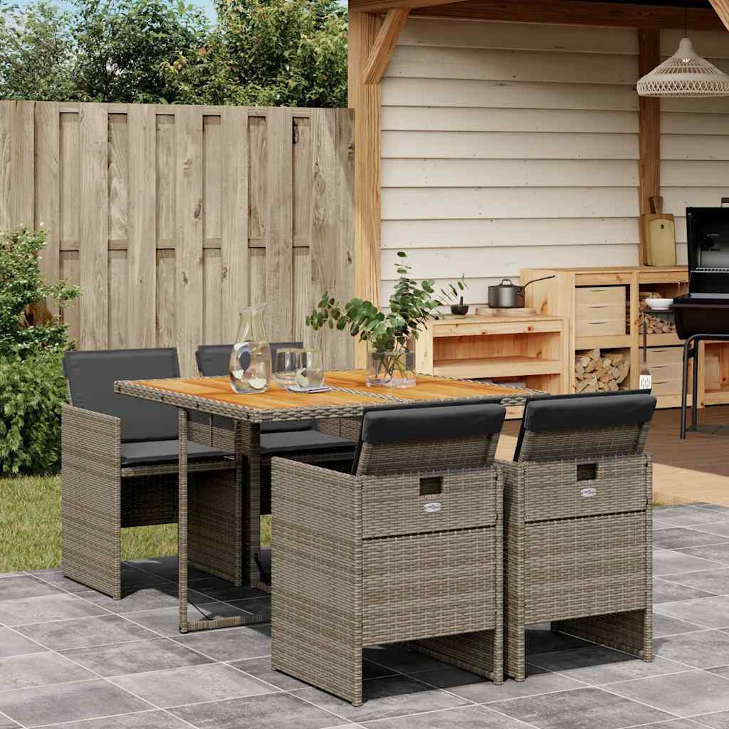 vidaXL 5-delige Tuinset met kussens poly rattan zwart