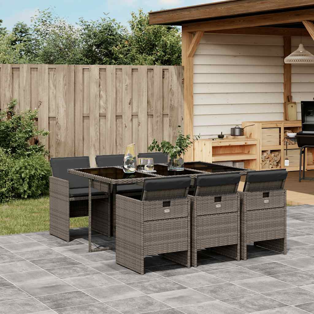 vidaXL 5-delige Tuinset met kussens poly rattan zwart