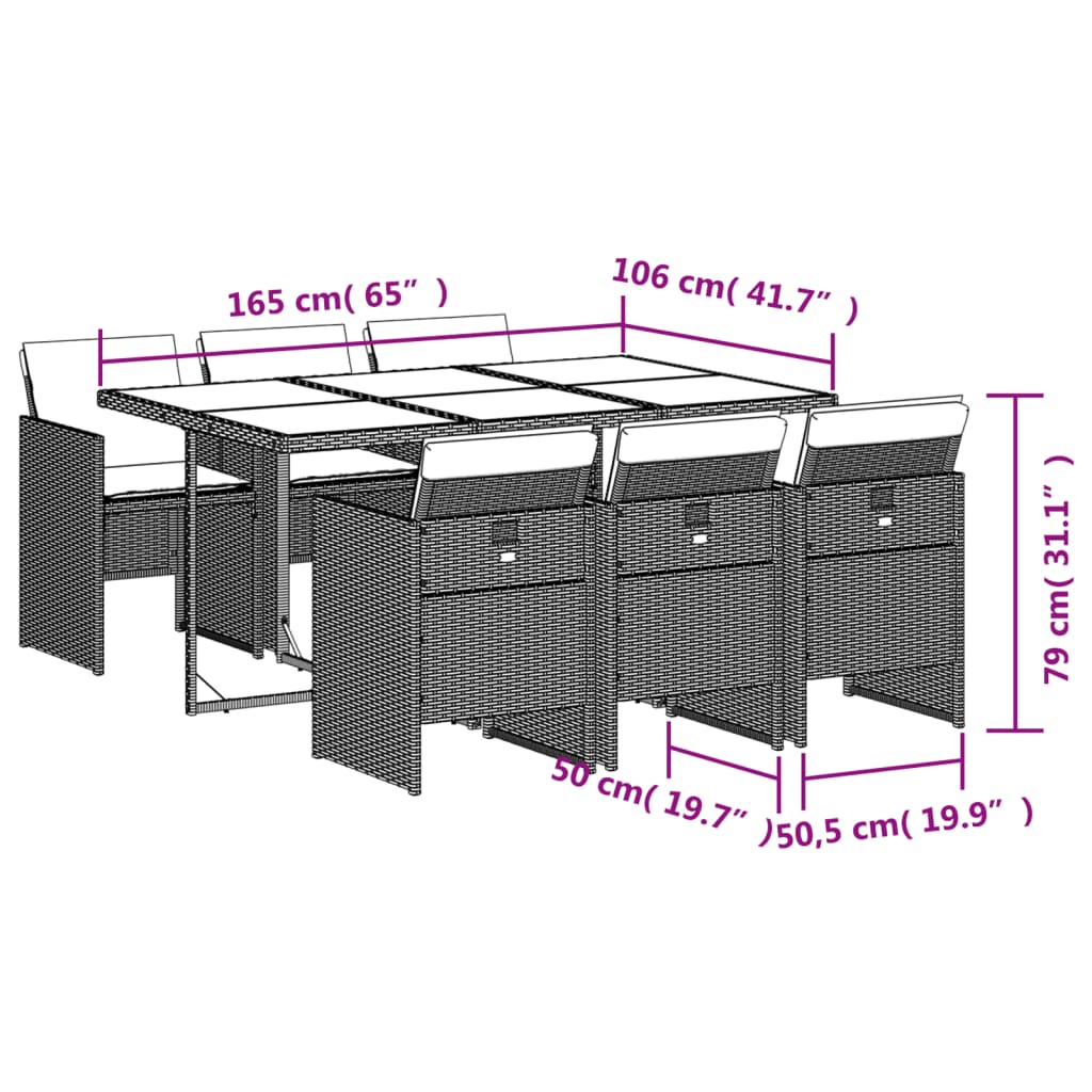 vidaXL 5-delige Tuinset met kussens poly rattan zwart