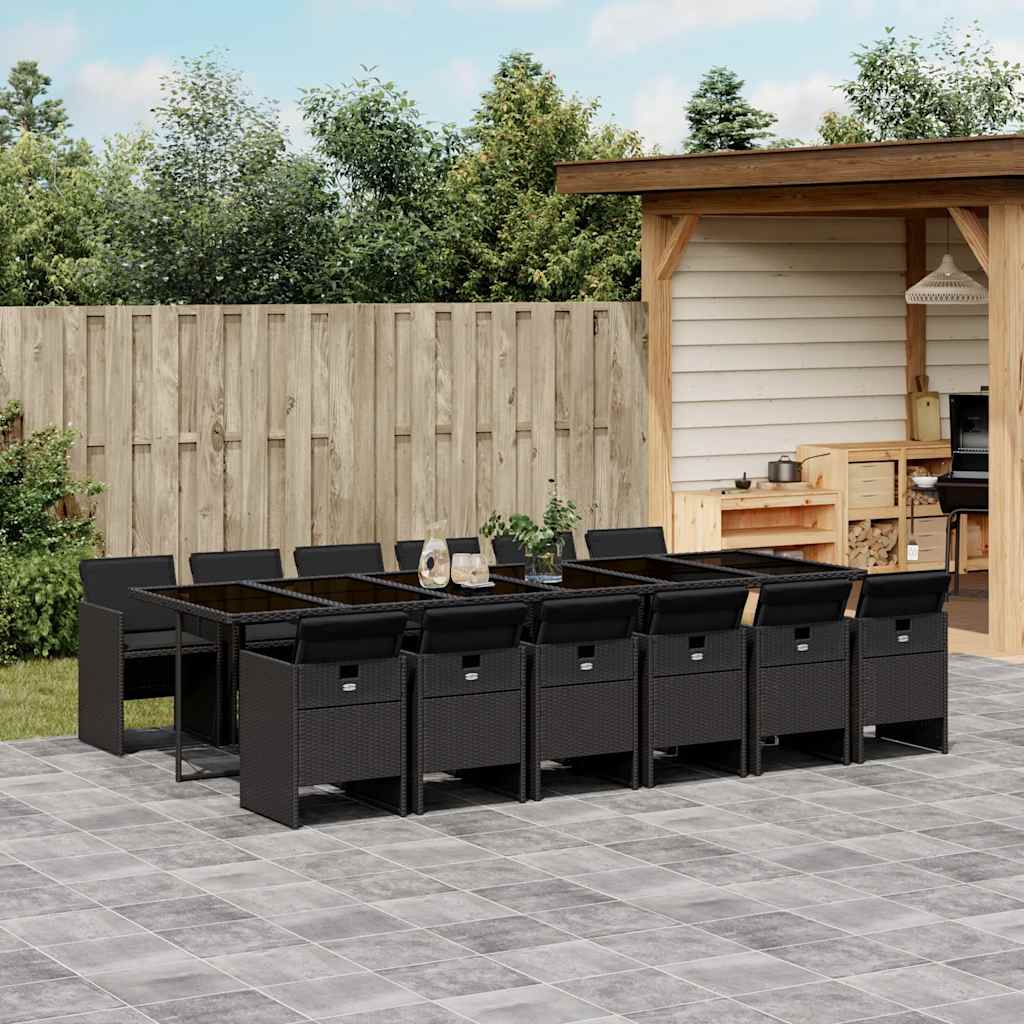 vidaXL 5-delige Tuinset met kussens poly rattan zwart
