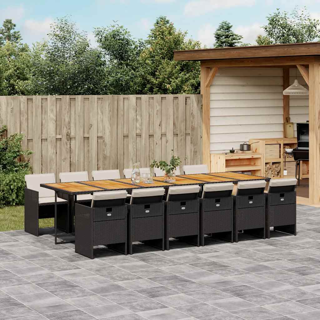 vidaXL 5-delige Tuinset met kussens poly rattan zwart