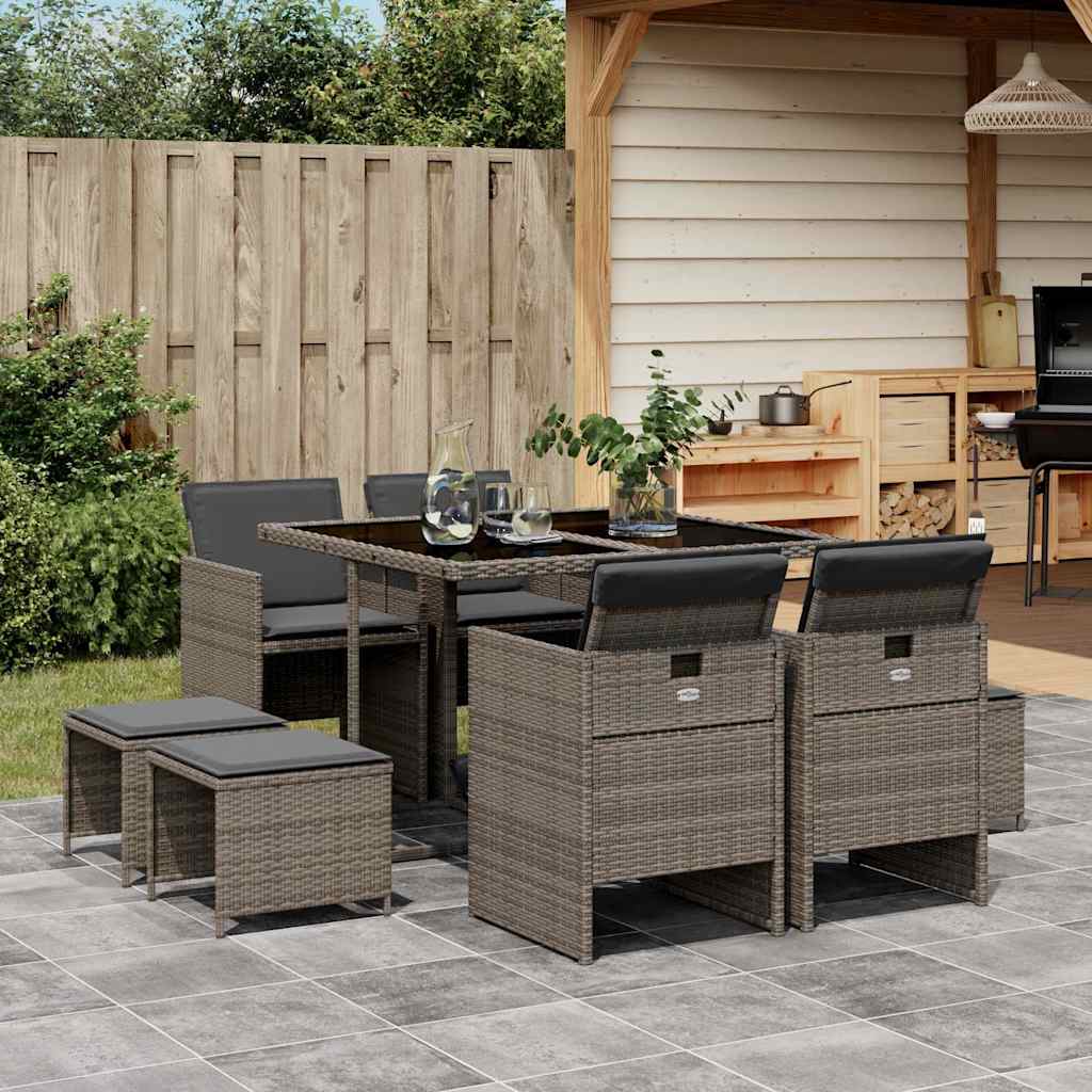 vidaXL 9-piece Garden Dining Set Poly Rattan Black