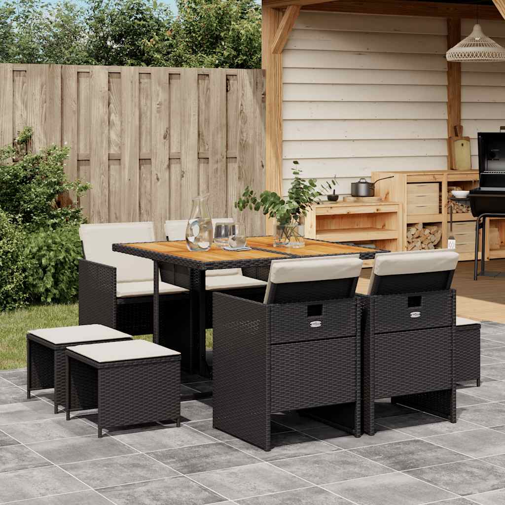 vidaXL 9-piece Garden Dining Set Poly Rattan Black