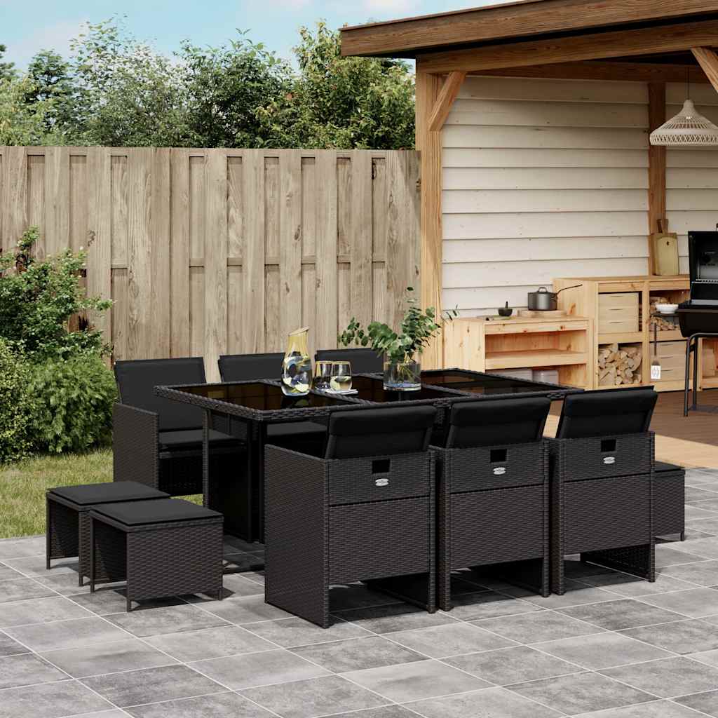 vidaXL 9-piece Garden Dining Set Poly Rattan Black
