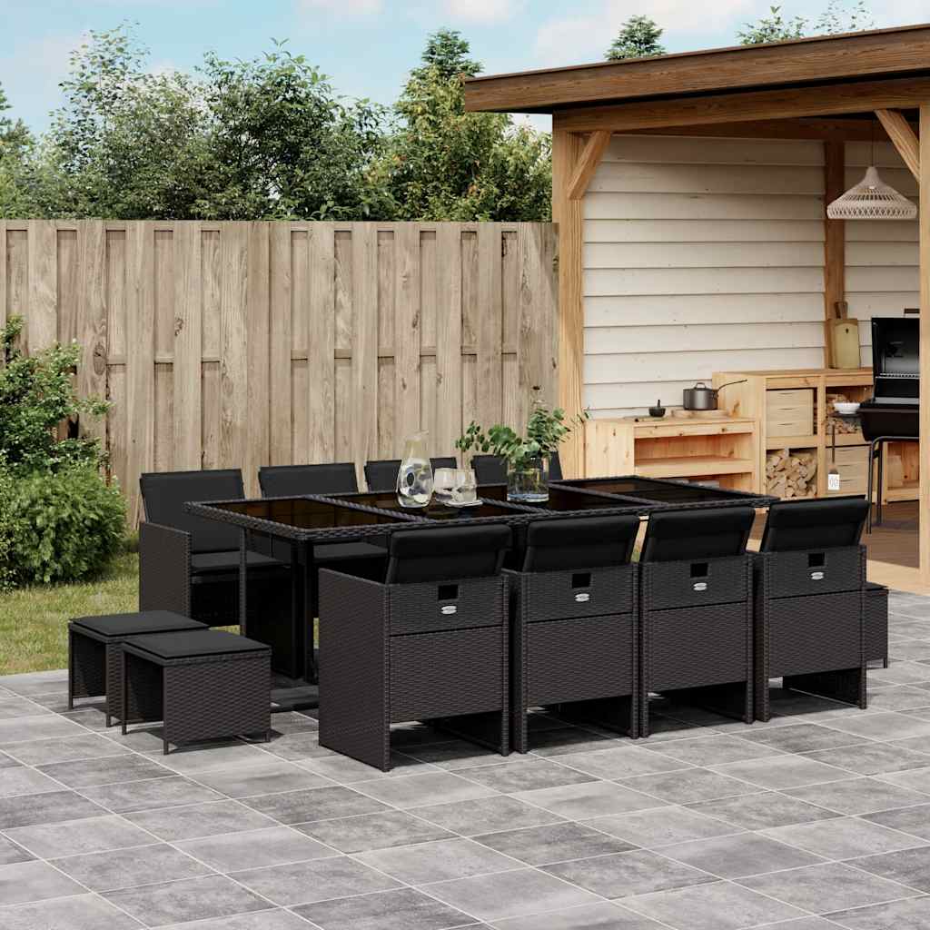 vidaXL 9-piece Garden Dining Set Poly Rattan Black