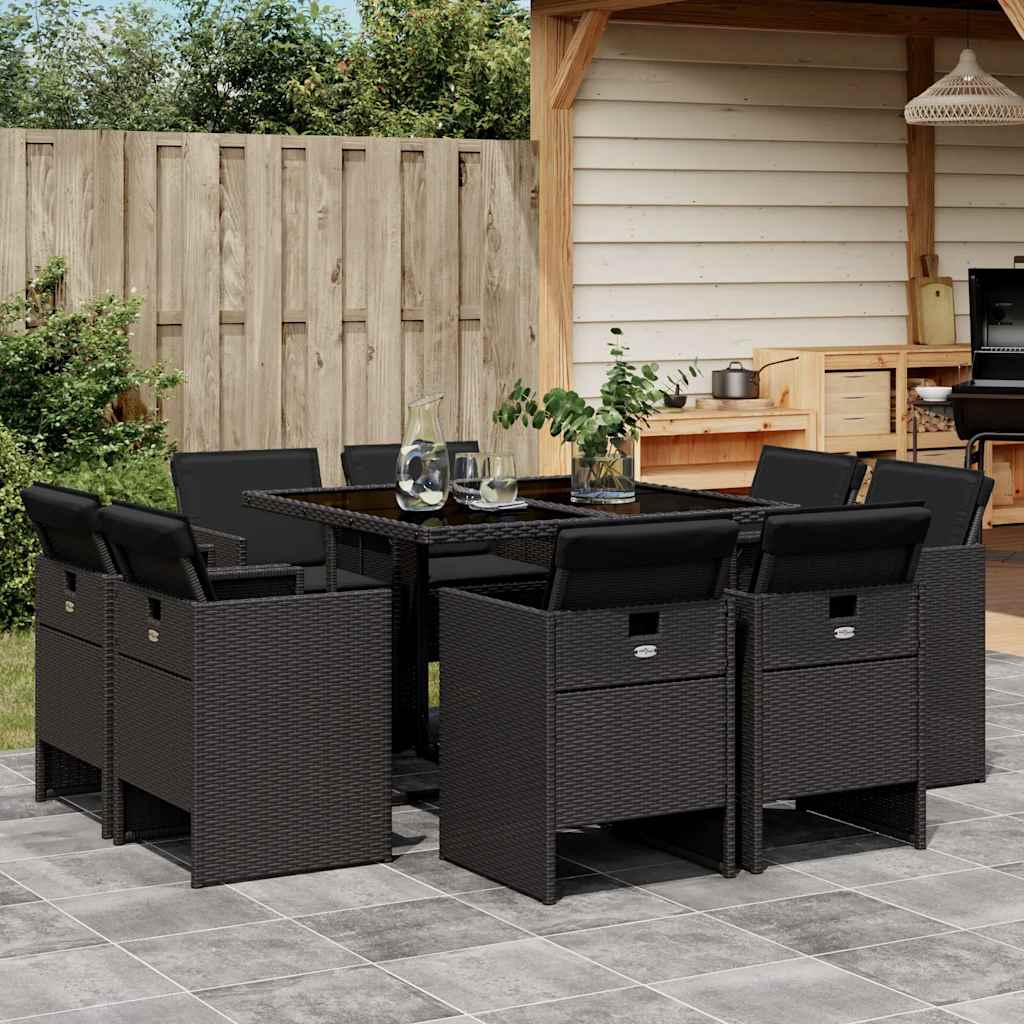 vidaXL 9-delige Tuinset poly rattan zwart