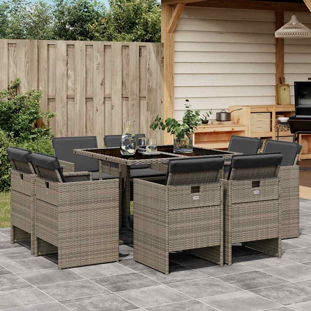 vidaXL 9-delige Tuinset poly rattan zwart