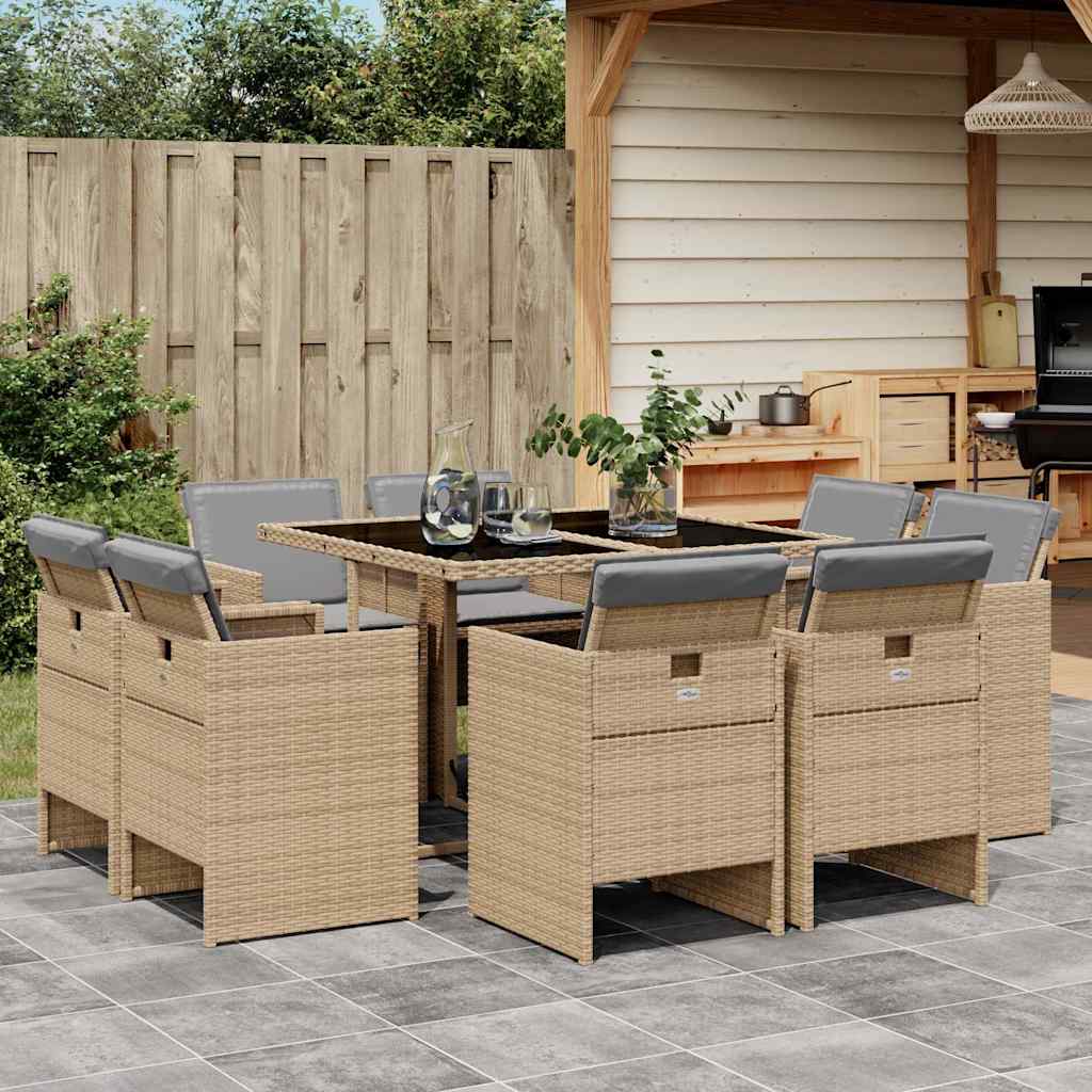 vidaXL 9-delige Tuinset poly rattan zwart