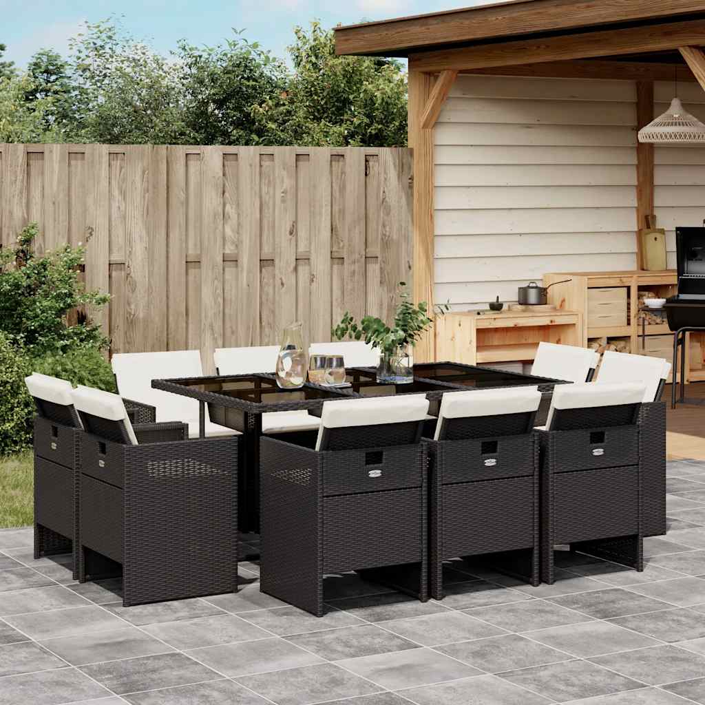 vidaXL 9-delige Tuinset poly rattan zwart