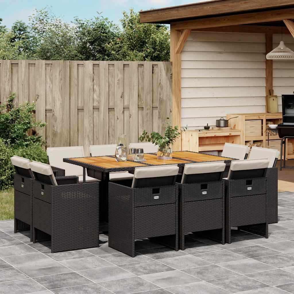 vidaXL 9-delige Tuinset poly rattan zwart
